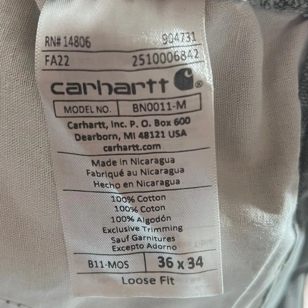 Carhartt Mens B11 Loose Fit Washed Duck Work Dungaree 36x34 Moss Green